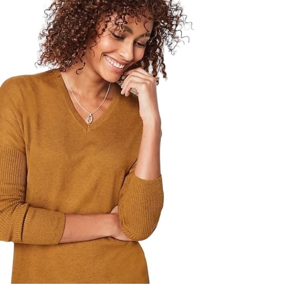 J. Jill Relaxed Fit Drop Shoulder Wool Blend Sweater Gold Melange XL - Picture 1 of 14